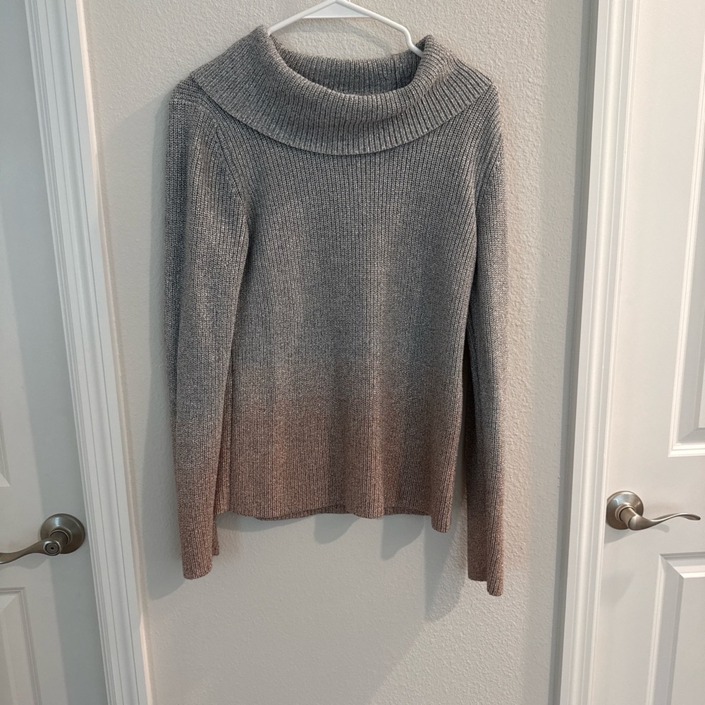 White House Black Market Gray to Tan Ombre Cowl Neck Sweater